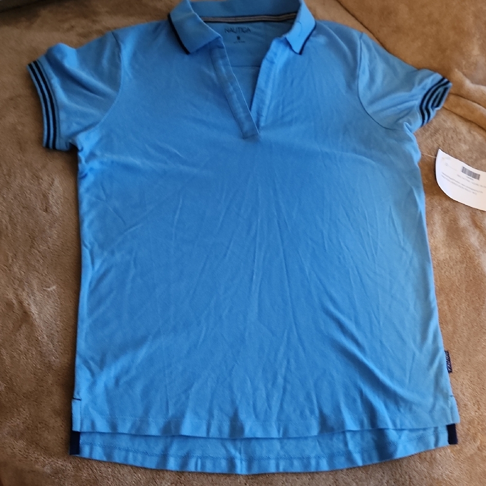 Nautica Light Blue Polo with Navy Accents Sz Med